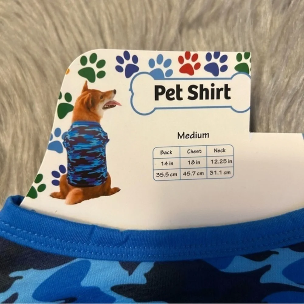 Blue Camouflage Pet Shirt Dog Clothes Camo Size Medium Lightweight‎